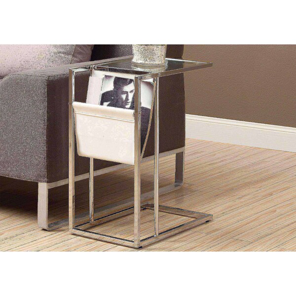 Accent Table - White / Chrome Metal With A Magazine Rack